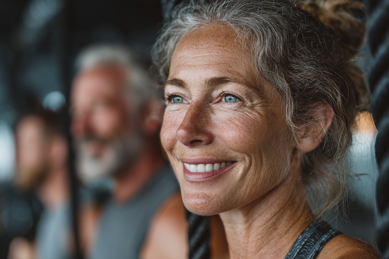 Усмихнати възрастни хора след тренировка